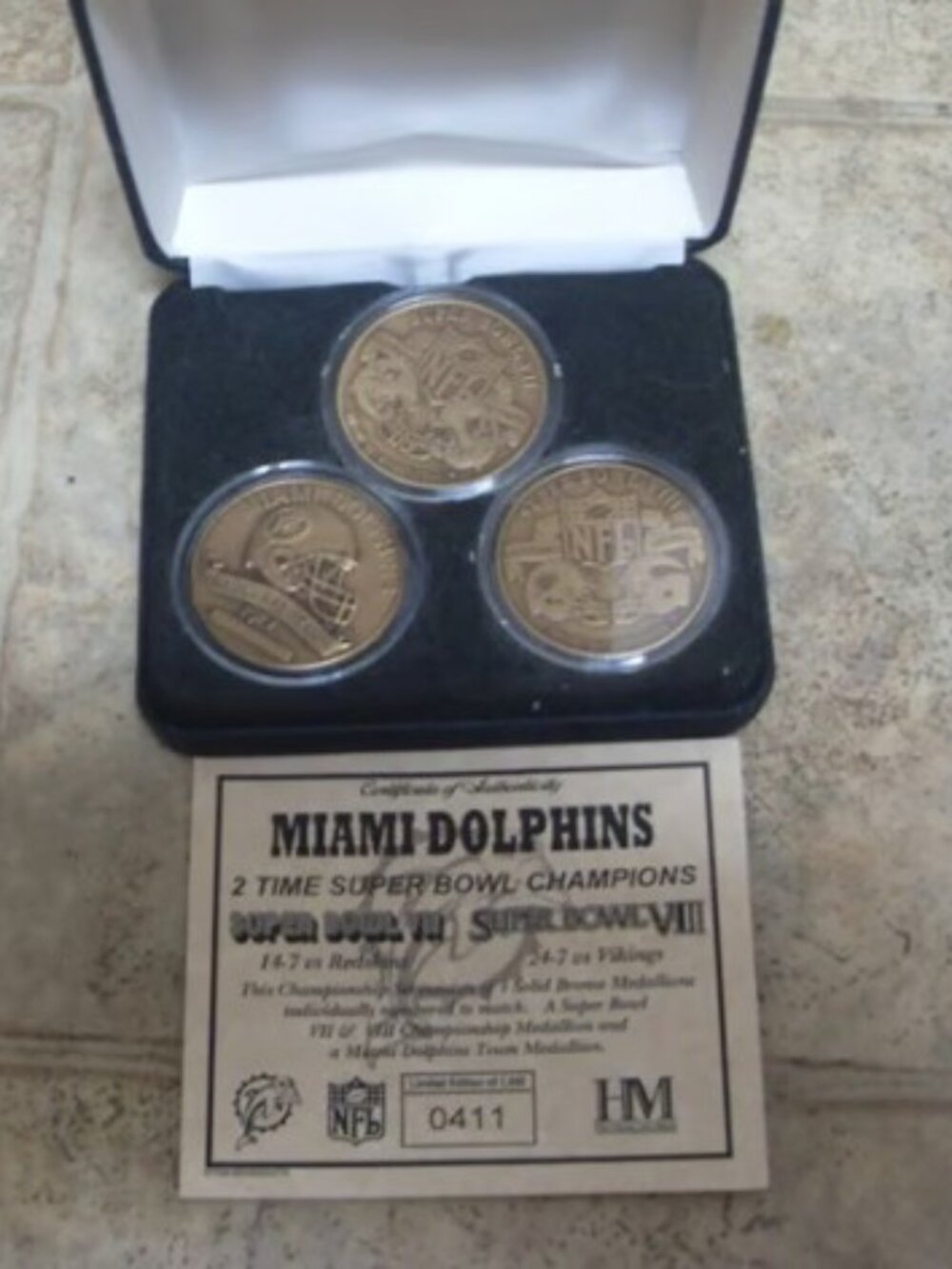 Miami Dolphins Super Bowl Bronze Medallions Coins Limited Edition 0411
